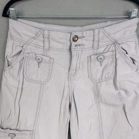 Hei Hei Pants Womens 4 Light Gray Linen Blend Cargo Capri Drawstring Utility Y2K - Picture 2 of 15